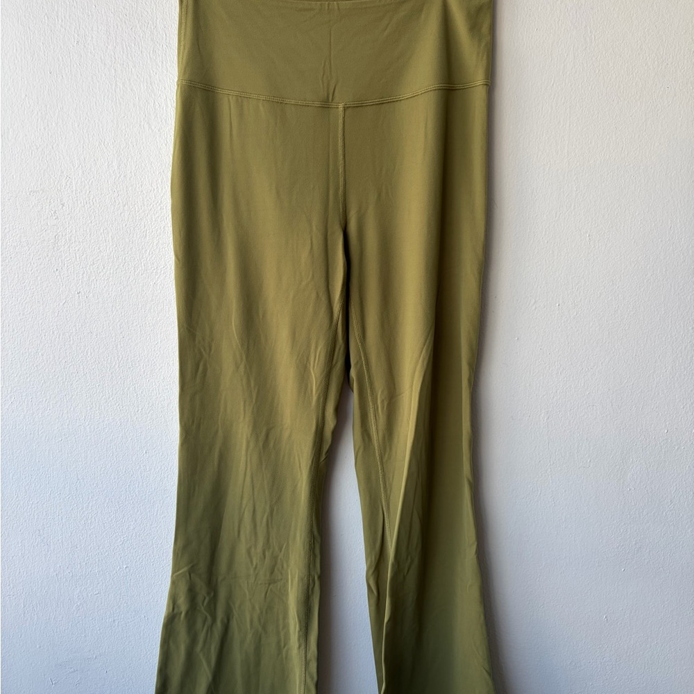 Olive Green High-Waisted Flared Yoga Pants